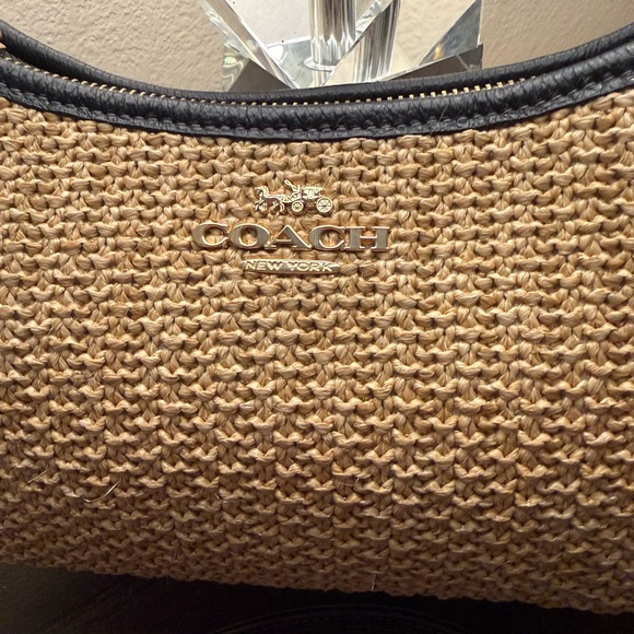 COACH Teri Leather 2-Way Straw Shoulder Bag Crossbody Purse - Picture 5 of 9